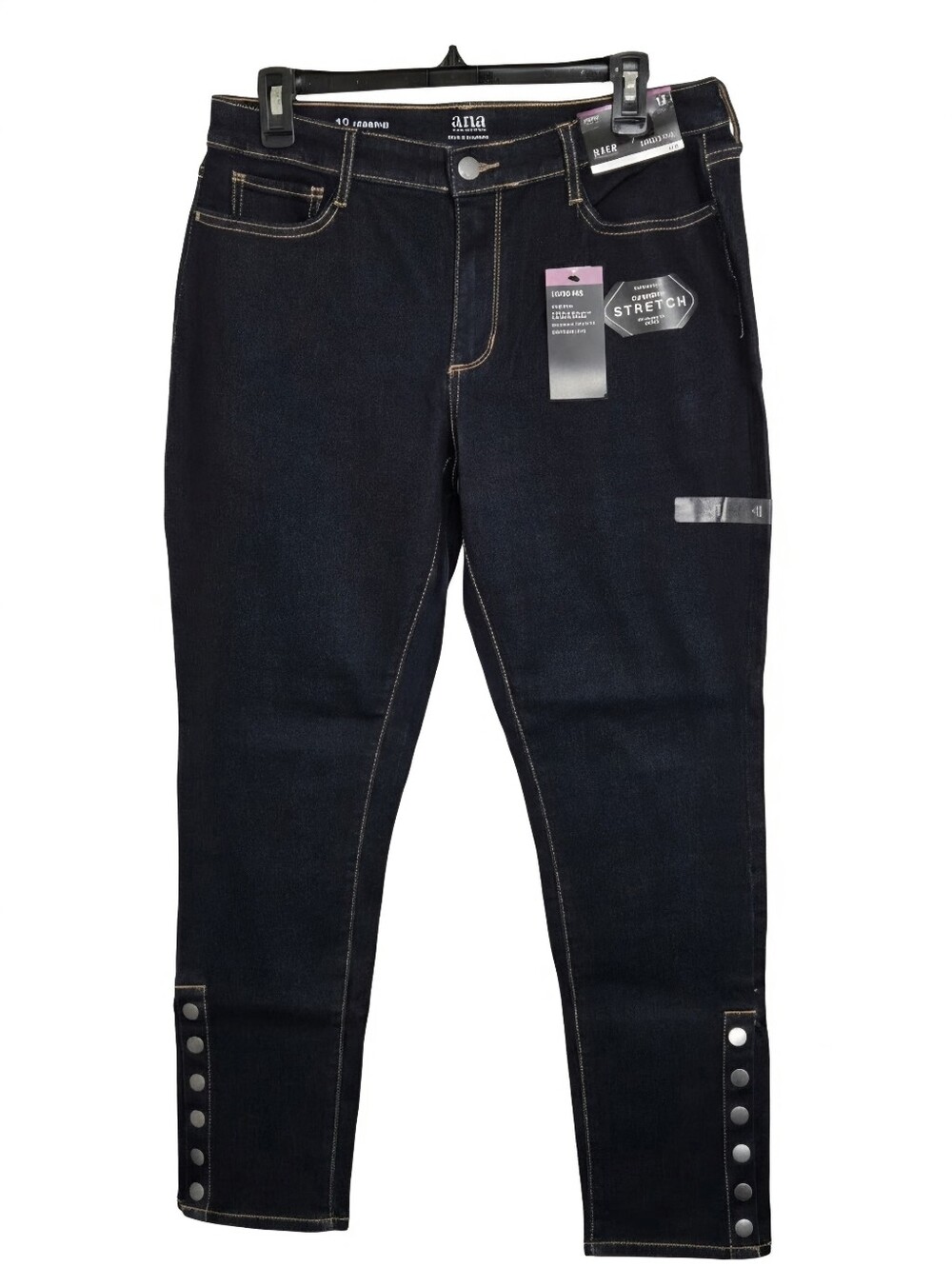 a.n.a Dark Wash Blue Jeggings with Snap Hem Accents - Picture 3 of 15